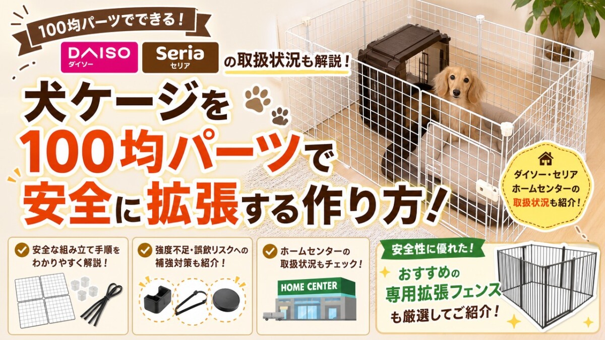 犬ケージを100均パーツで安全に拡張する作り方!ダイソー・セリアの取扱状況とおすすめ専用フェンス